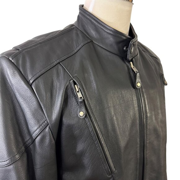 Wilsons Leather Open Road Black Motorcycle Jacket Coat Moto Biker Size L Zippers - Picture 2 of 12